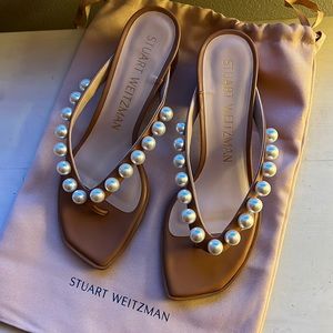 Pearl accented block heel sandal